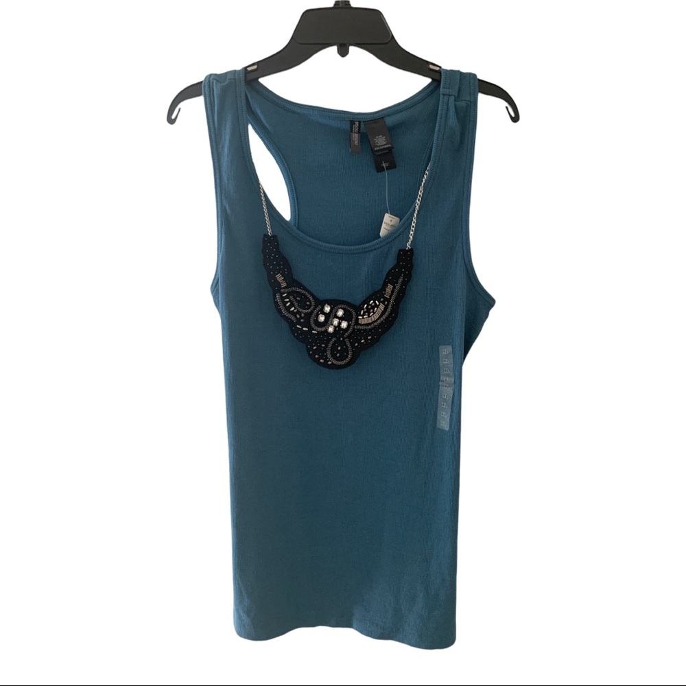 Bisou Bisou Blue Ashes Scoop Neck Racerback Tank Top Cami Size XL